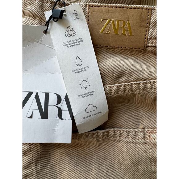 New ZARA Women's Camel High-Waist Wide Leg Cropped Jeans Size 8 - Picture 7 of 7